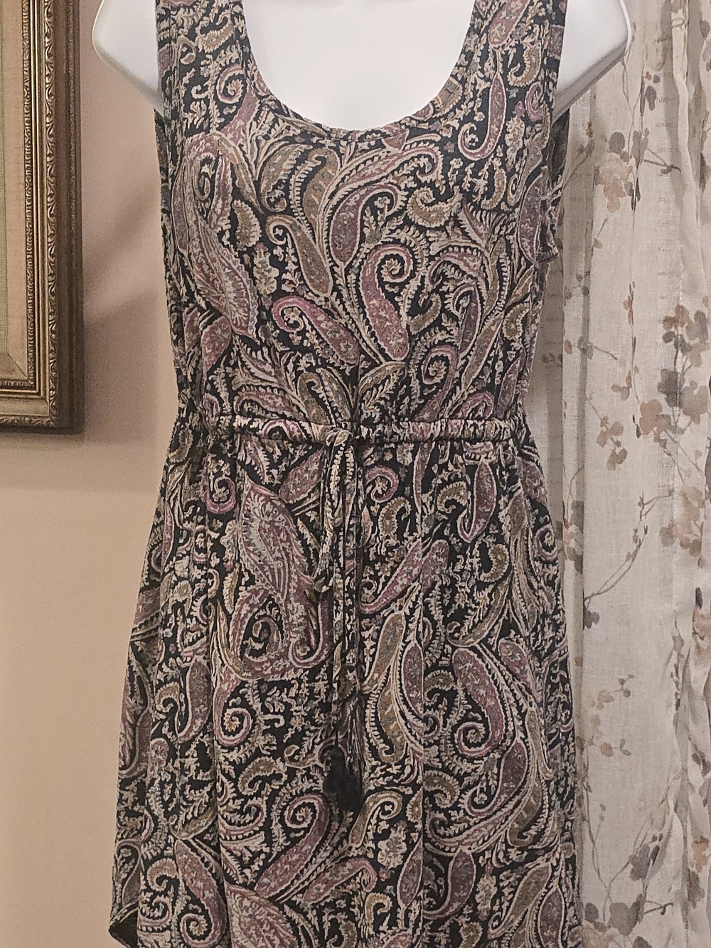 Lucky Brand Sleeveless Paisley Tie-Waist Mini Dress in Black, Pink, Cream